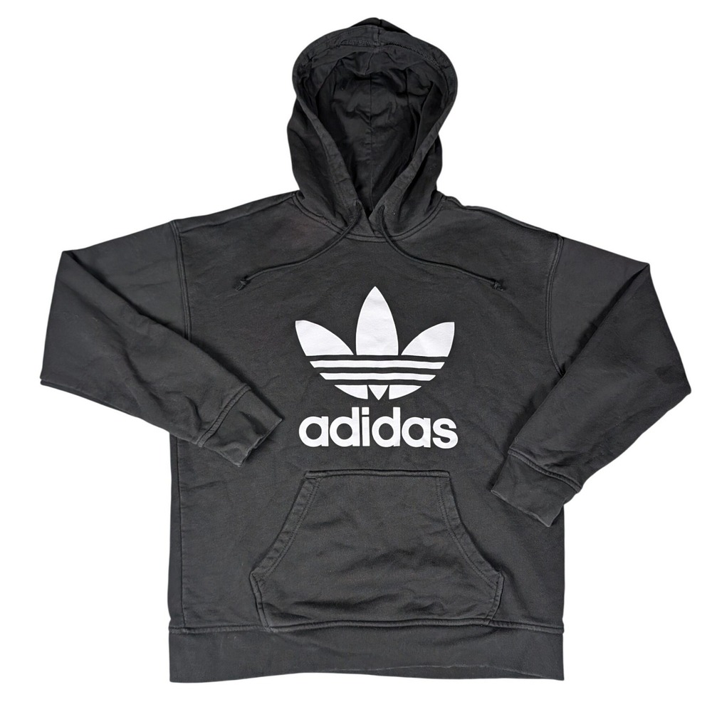 Adidas Trefoil Logo Hoodie Womens Small Black Pullover Sweatshirt Excellent